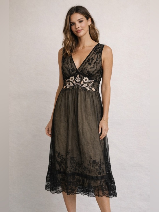 Hale Bob Dresses & Skirts - Hale Bob Embroidered Mesh Lace Dress Overlay Boho homecoming night out evening